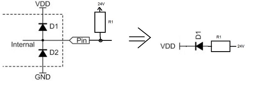 Schaltplan einer Schutzbeschaltung mit Diode und Widerstand