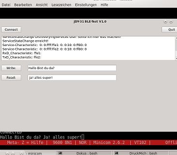 Screenshot eines Bluetooth-Testprogramms für JDY-31 BLE