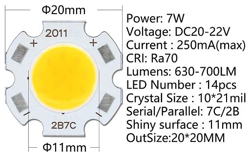 LED-Bauteil mit technischen Spezifikationen