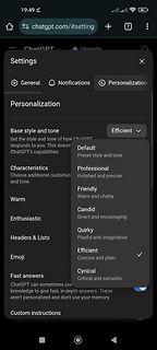 ChatGPT Personalization Settings Menu