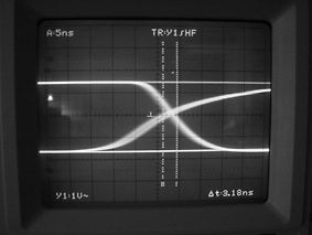 Abfotografiertes Oszilloskop mit Augendiagramm