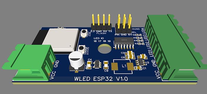 3D-CAD-Modell einer WLED ESP32 V1.0 Leiterplatte
