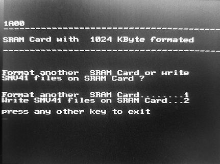 Abfotografierter Bildschirm mit Menütext zur SRAM Card