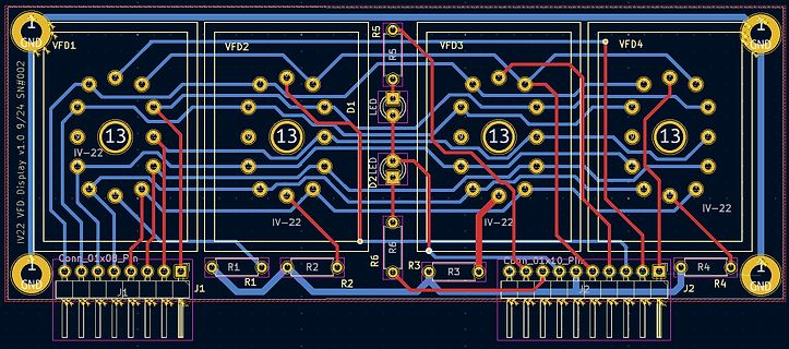 PCB-Layout einer Leiterplatte mit VFD-Anschlüssen