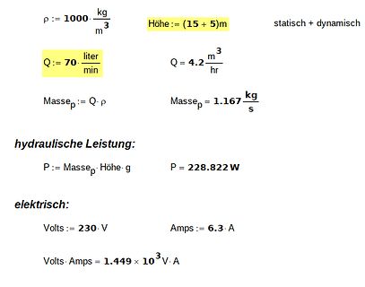 Berechnungen zu hydraulischer und elektrischer Leistung