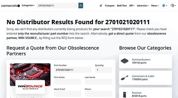 Website Suchergebnis für Bauteilnummer ohne Treffer