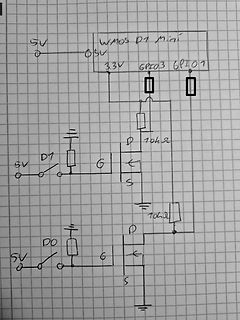 Handgezeichneter Schaltplan mit Mikrocontroller-Anschlüssen