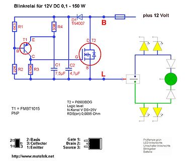 Schaltplan eines Blinkrelais für 12V DC