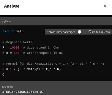 Python-Code zur Berechnung der Kapazität
