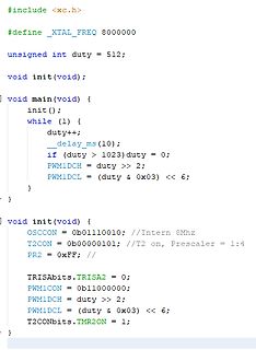 C-Quellcode für PWM-Steuerung auf Mikrocontroller