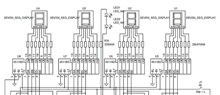 Schaltplan mit 7-Segment-Anzeigen und CD4511 BCD-zu-Dezimal-Decodern