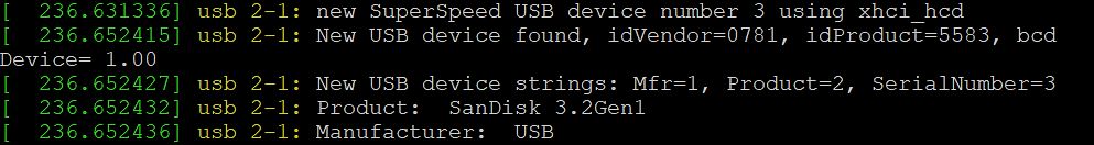 Linux dmesg Log eines USB-Geräts