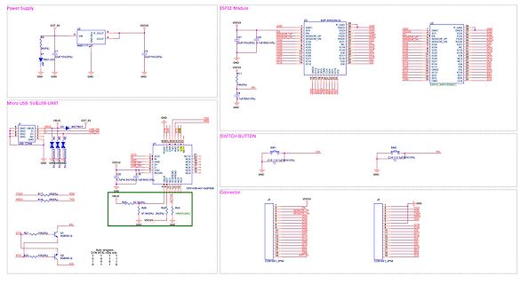 Elektronischer Schaltplan mit ESP32-Modul und Netzteilen