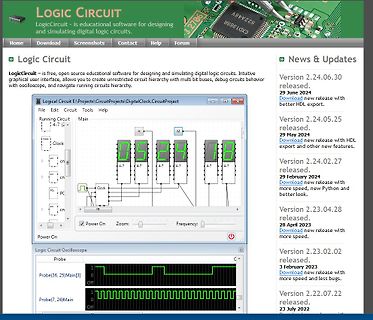 Screenshot der Software LogicCircuit mit Logikschaltung und Oszilloskop