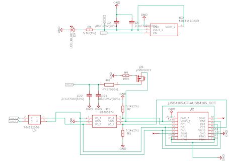 Elektronischer Schaltplan mit Spannungsregler und USB-Controller