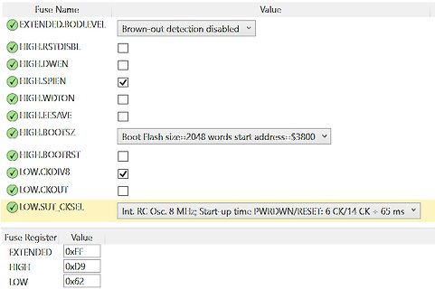 Software-Screenshot von Mikrocontroller-Fuse-Einstellungen
