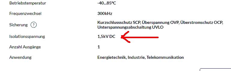 Technische Daten eines elektronischen Bauteils