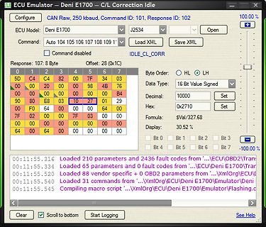 Software-Screenshot eines ECU Emulators für Deni E1700