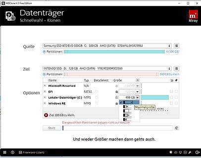 Screenshot der Software HDClone X.3 Free Edition