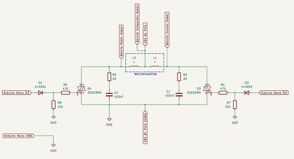Schaltplan für Weichenantrieb mit Arduino Nano