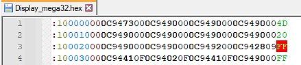 Hexadezimaler Dateiinhalt von Display_mega32.hex