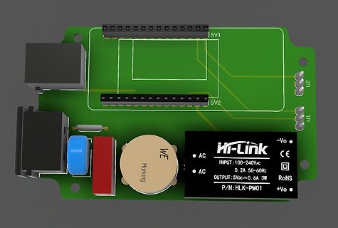 3D-CAD-Modell einer Leiterplatte mit Netzteilmodul