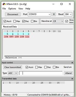 Screenshot eines Terminal-Programms mit empfangenen Daten