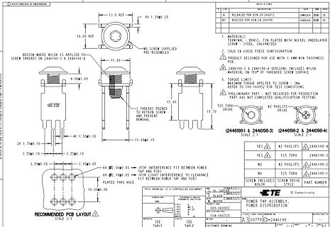 Technische Zeichnung einer Power Tap Assembly