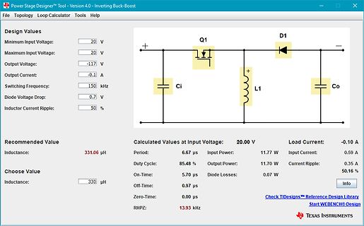 Software-Screenshot eines Inverting Buck-Boost Konverters