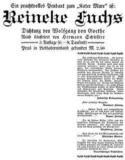 Buchwerbung für Reineke Fuchs von Goethe