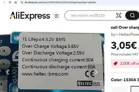Screenshot einer AliExpress Produktseite für ein BMS