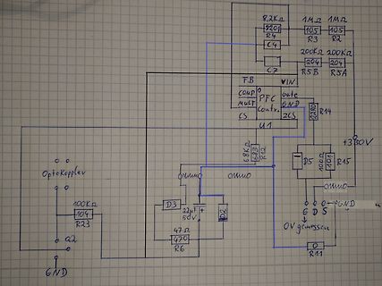Handgezeichneter Schaltplan auf Karopapier