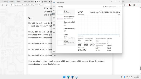 Screenshot eines Task-Managers und eines Webforums