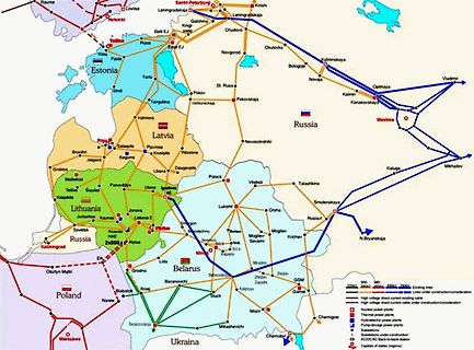 Karte der Stromleitungen in Osteuropa