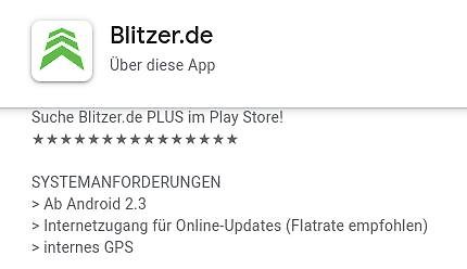 Screenshot der Blitzer.de App im Play Store