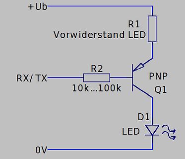 Schaltplan einer LED-Ansteuerung mit PNP-Transistor