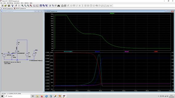 Schaltplan und Simulationskurven eines MOSFETs