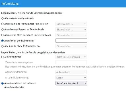 Software-Menü für Rufumleitungseinstellungen