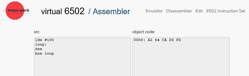 6502 Assembler Emulator Interface