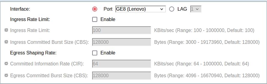 Konfigurationseinstellungen für Ingress Rate Limit und Egress Shaping