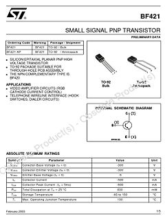 Datenblatt des BF421 PNP-Transistors