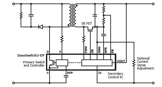 Schaltplan eines InnoSwitch3-EP Netzteils