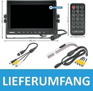 Car DVR Monitor mit Kabeln und Fernbedienung
