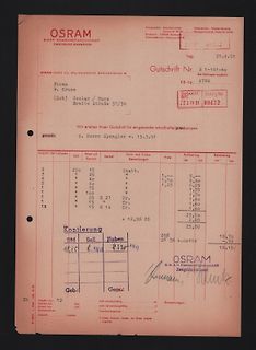 Historische Osram Rechnung für Glühlampen