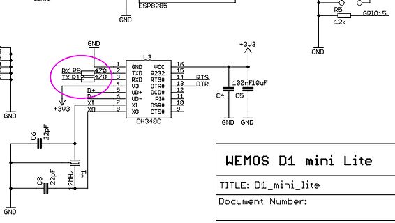 Schaltplanausschnitt eines WEMOS D1 mini Lite