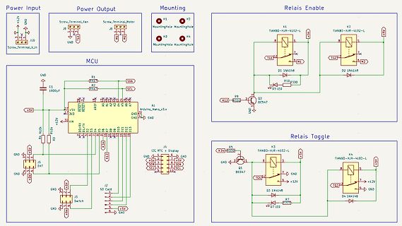 Schaltplan einer Arduino-basierten Steuerung mit Relais und Sensoren