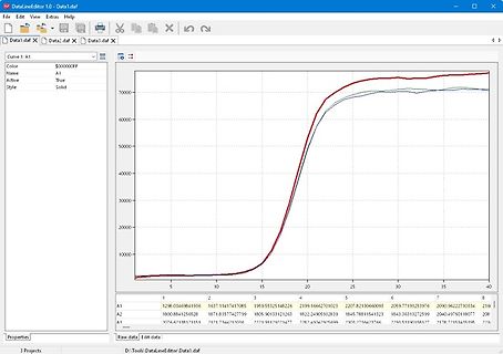 Screenshot eines Daten-Editoren mit Kurvendiagramm