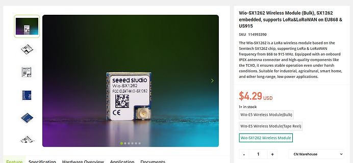 Wio-SX1262 Wireless Module Produktseite