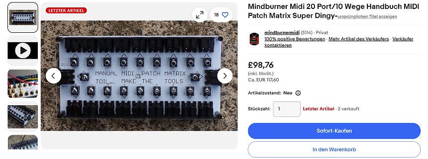 Screenshot eines Verkaufsangebots für ein MIDI Patch Matrix Modul