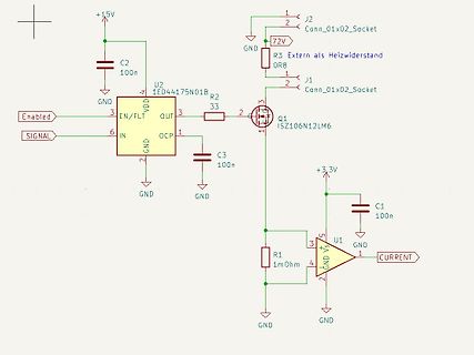 Schaltplan einer Stromregelung mit MOSFET und Operationsverstärker